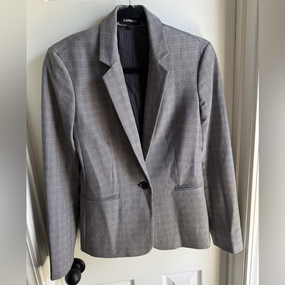 Express Women’s Grey Plaid Blazer